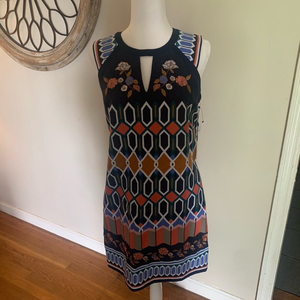 Laundry by Shelli Segal Colorful Tribal Boho Geometric Embroidered Dress Size 8